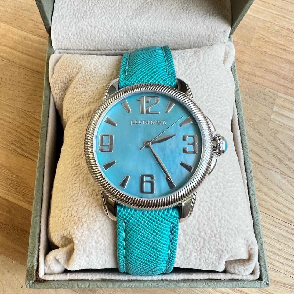 Judith Ripka ladies stainless steel and leather Olympia dress watch NEW BATTERY